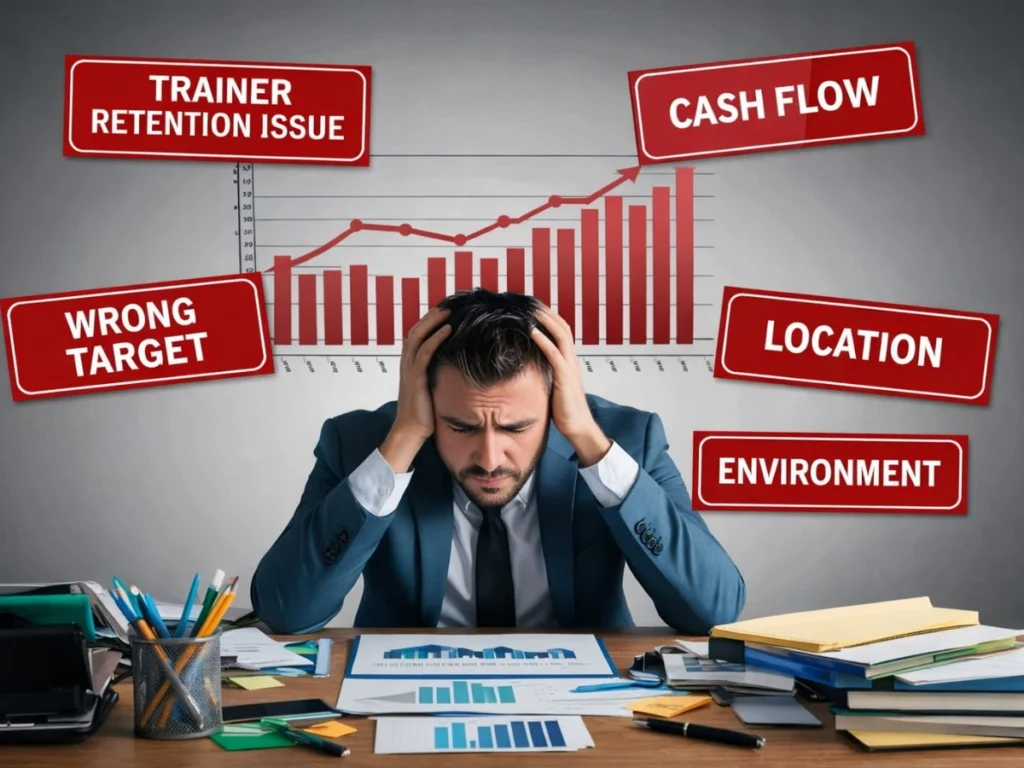 เจ้าของยิมกำลังเผชิญปัญหาธุรกิจ เช่น cash flow การเลือกทำเล และการบริหารครูมวย ซึ่งเป็นปัญหาเปิดยิมมวยที่พบบ่อย